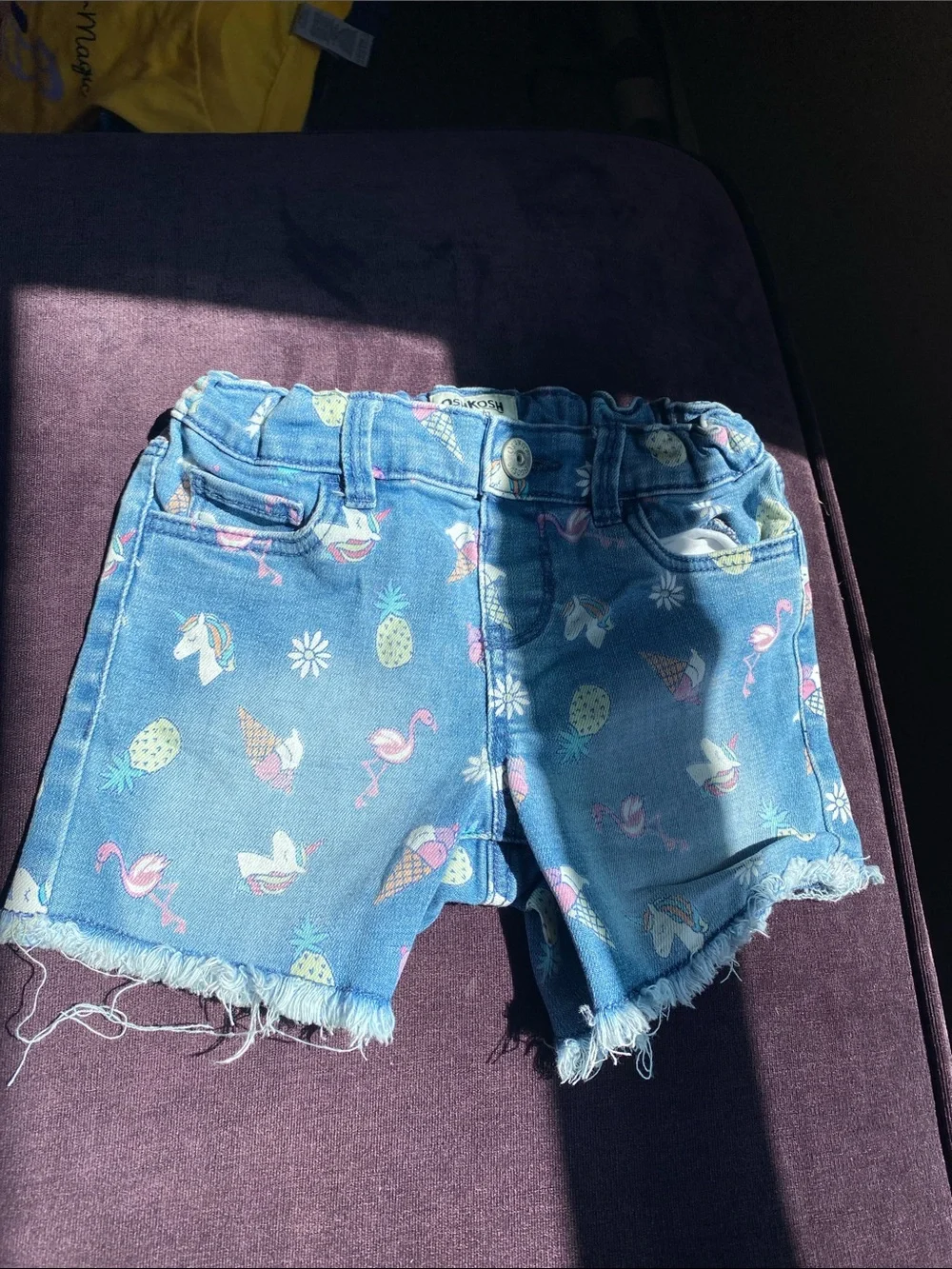 Girls Blue Denim Shorts with Flamingo & Unicorn Print/4T jean